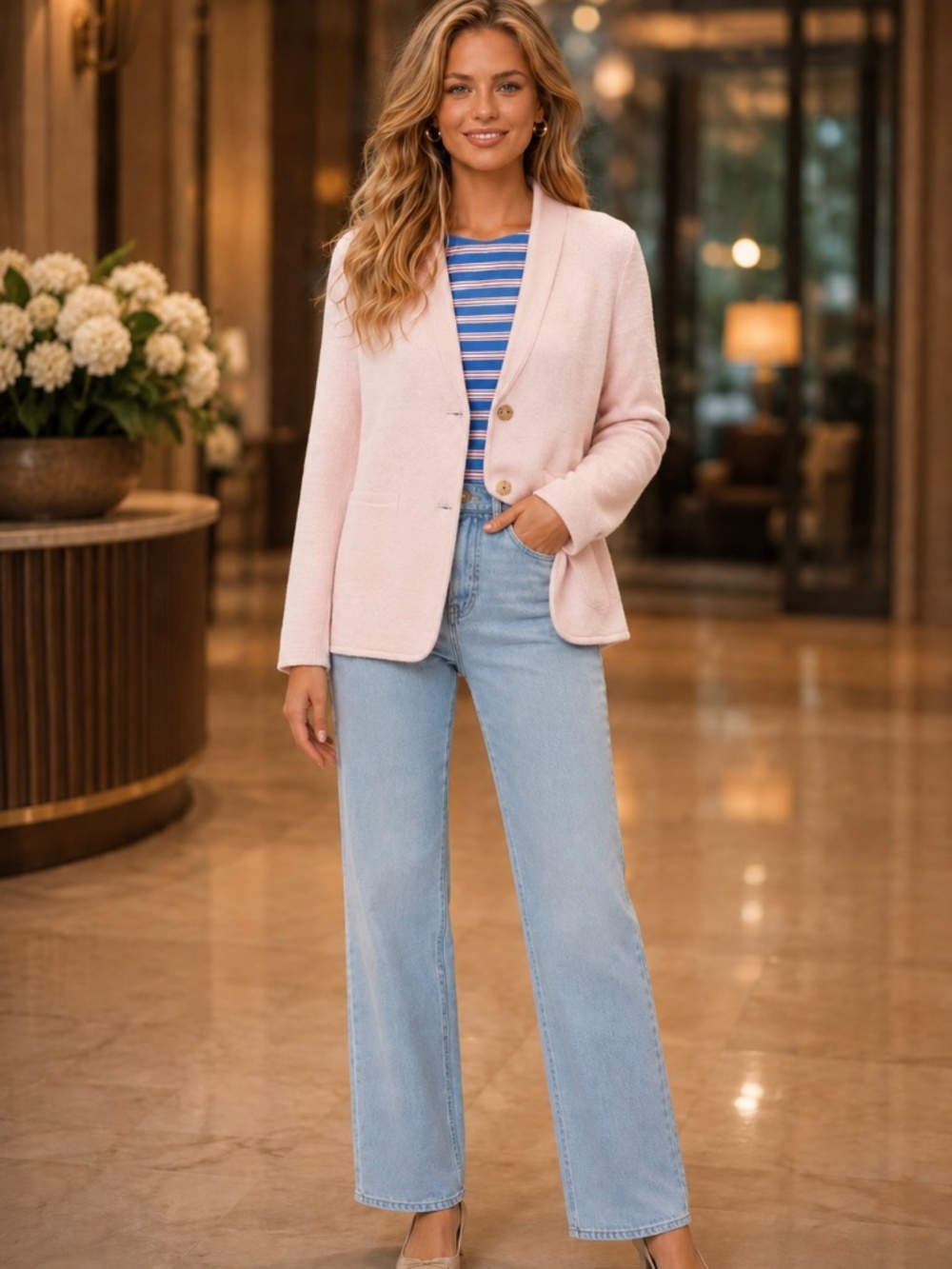 EUC J.Crew Factory Quartz Pink Knit Sweater Blazer Jacket Size XL - Picture 2 of 3